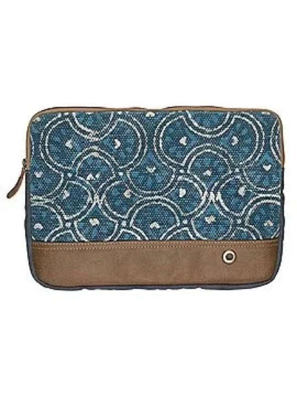 NWT Myra Bag Circles of Illusion Canvas & Leather Laptop Sleeve Blue 15